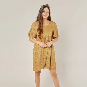 Rylee + Cru Woman's Gretta Baby Doll Dress Goldenrod Size L